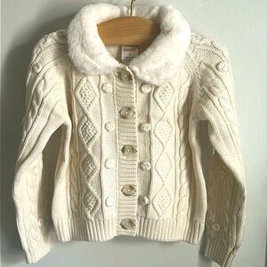 Mandy Moore for Gymboree Toddler Girl’s Cable Knit Fur Collar Button Up Cardigan